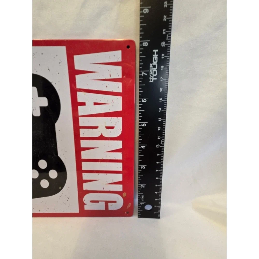 WARNING Video Game In Progress Metal Wall Sign Hanging 8.5x11 Vertical